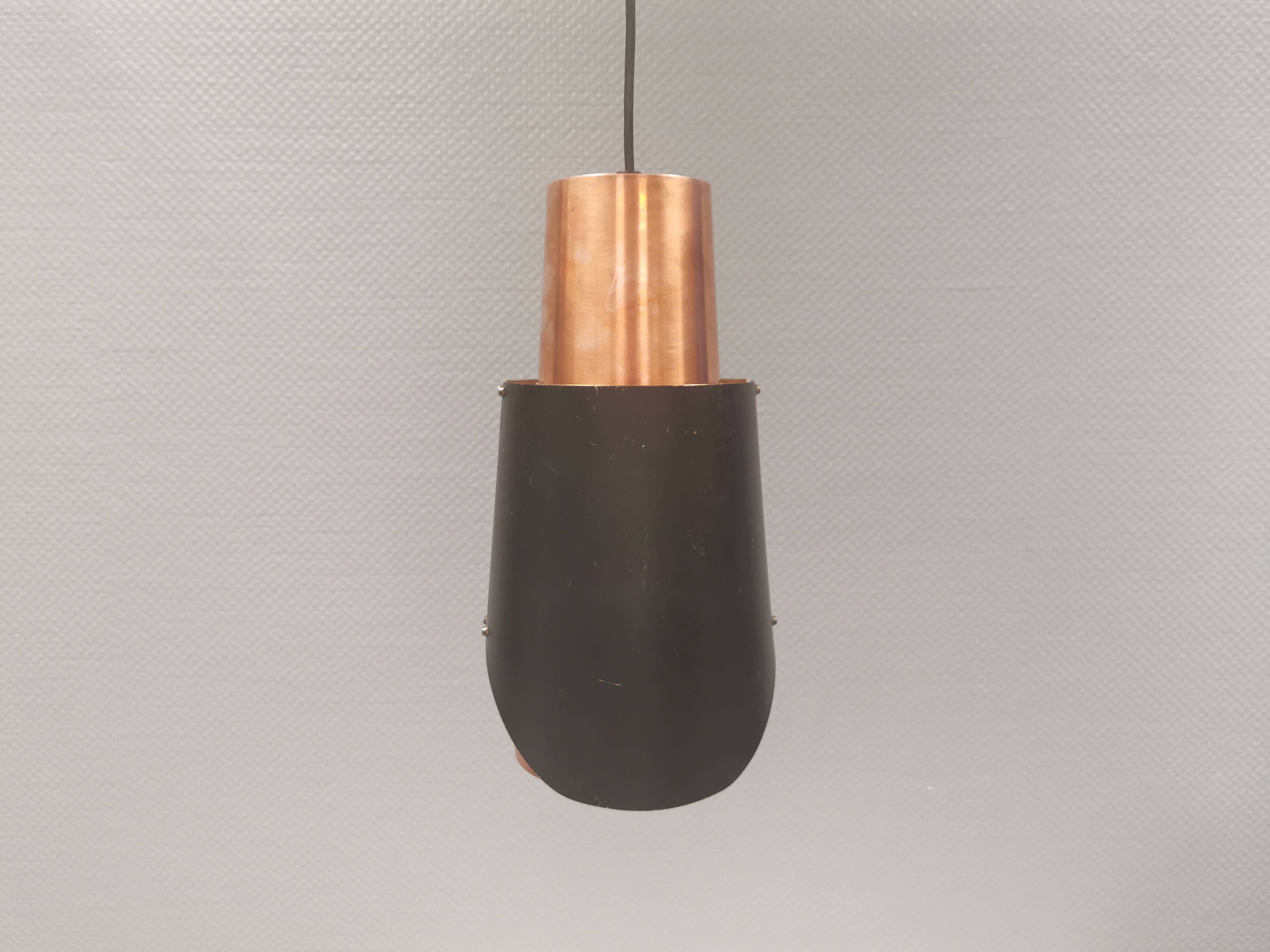 Hanging lamp in copper and black lacquered metal by Bent Karlby for Lyfa