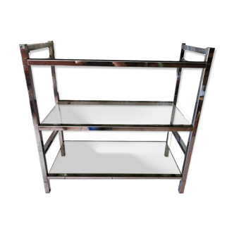 Vintage chrome metal and smoked glass shelf