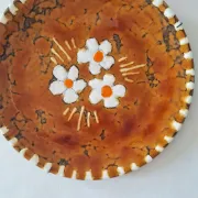 Vintage Ceramic Plate - Flower Decor - Amber Glaze