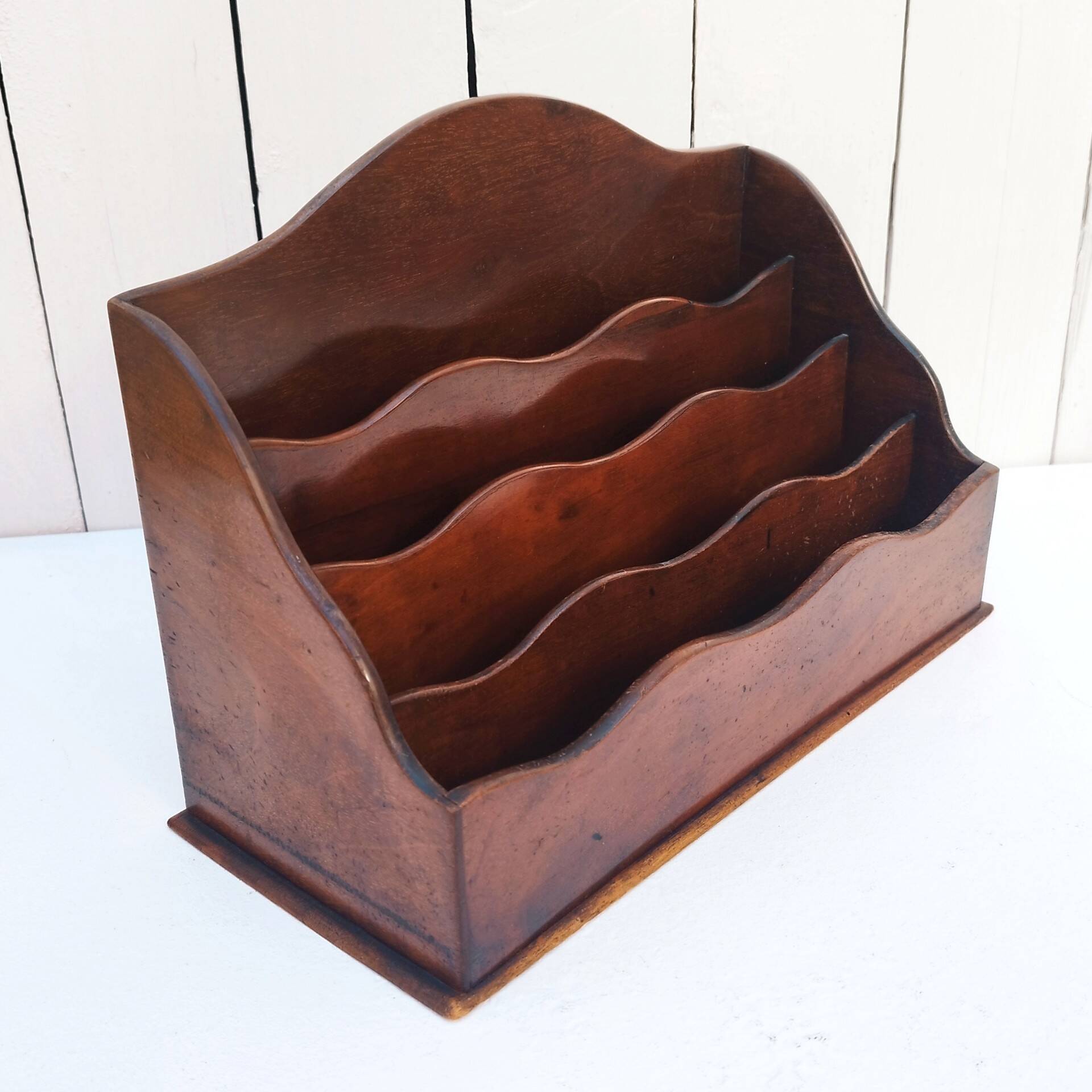 Varnished wooden letter holder vintage office accessory