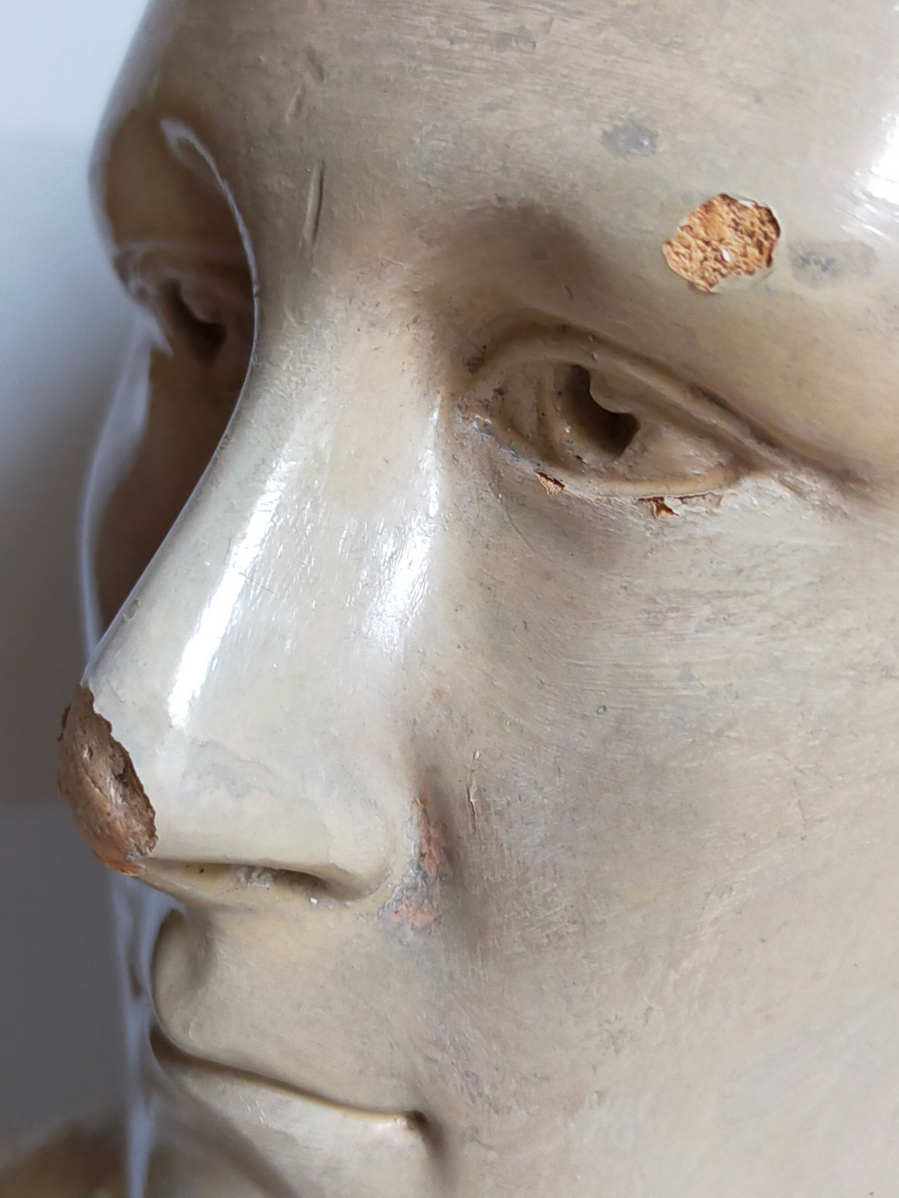 Bust of a woman "the elegant"XIXth in painted plaster signed on its solid wood base