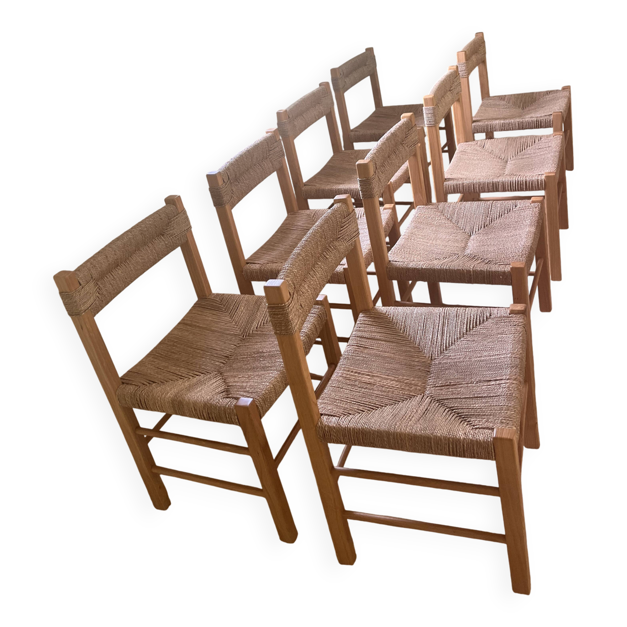 set of 8 oak chairs, reproduction of the Dordogne by Charl