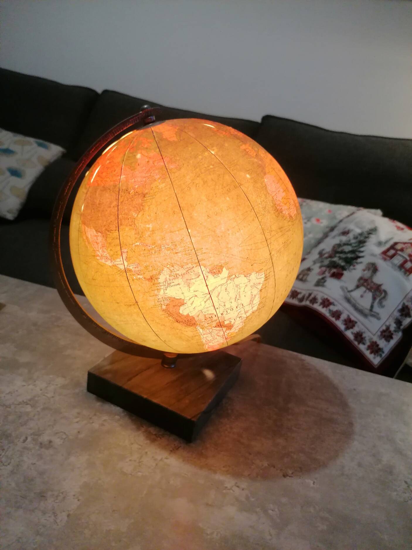 Vintage illuminated glass globe world map - 1940s