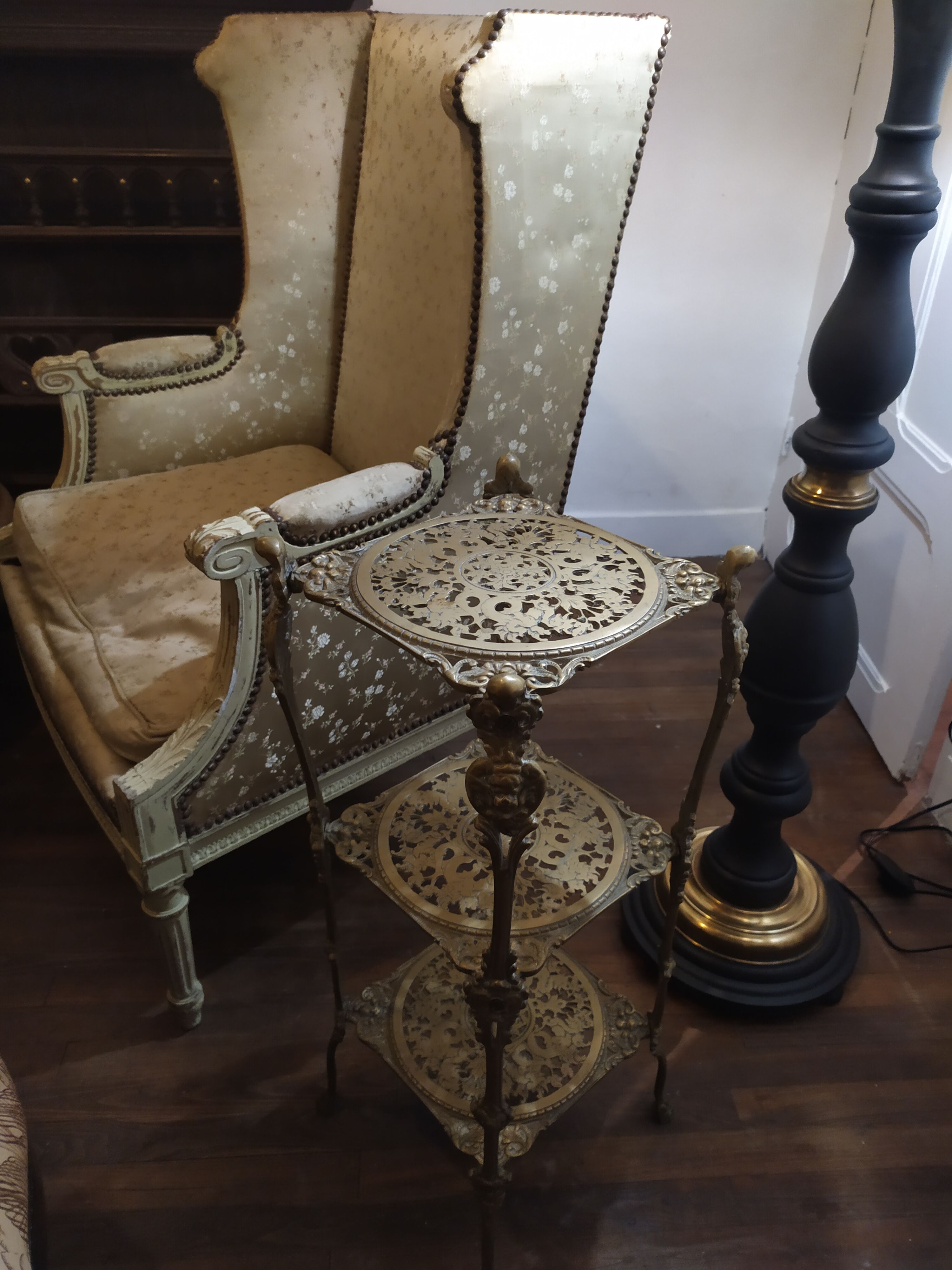 Small old chiseled brass pedestal