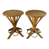 Pair of vintage bamboo and chestnut side tables by Pascal Raffier.