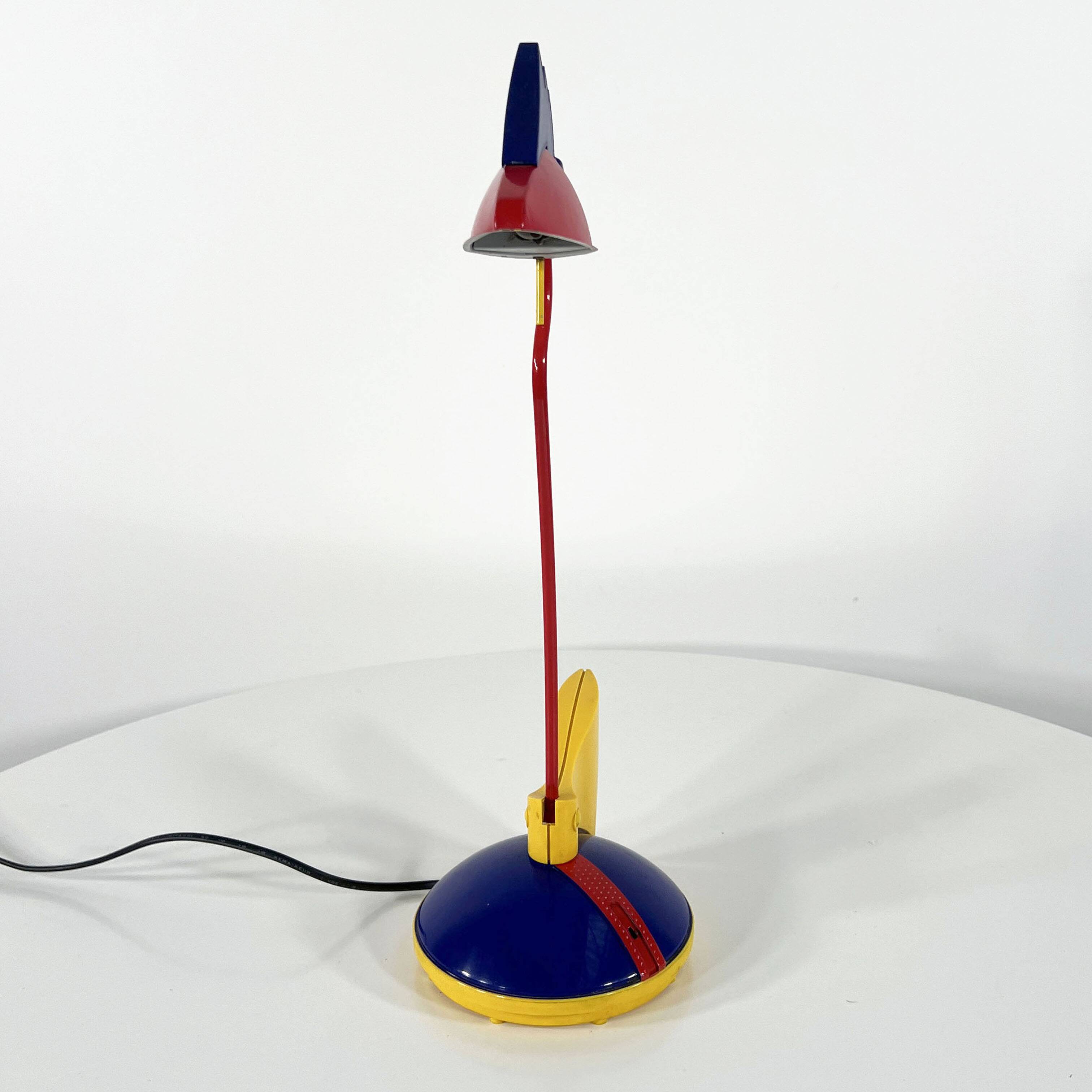 Blue and red toucan desk lamp by Brilliant Leuchten Germany, 1980.