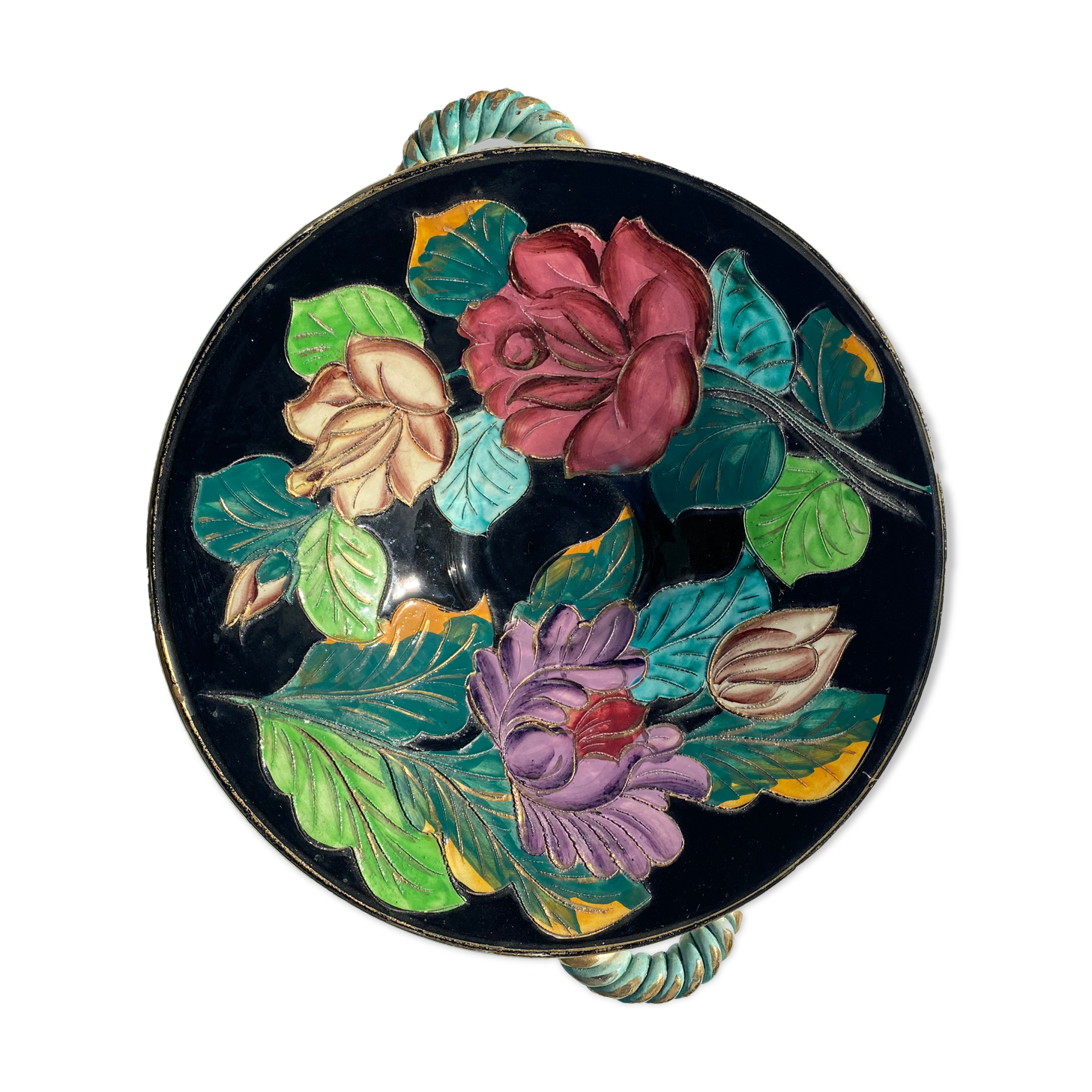 Ceramic handle dish 1960 vallauris