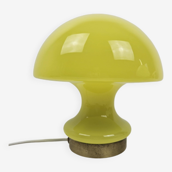 Italian Mushroom Opaline Glass Table Lamp with Brass, 1970s