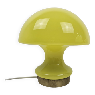 Italian Mushroom Opaline Glass Table Lamp with Brass, 1970s