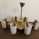 Vintage Scandinavian chandelier 6 lights – Wood and frosted Perspex – 1960s/70s
