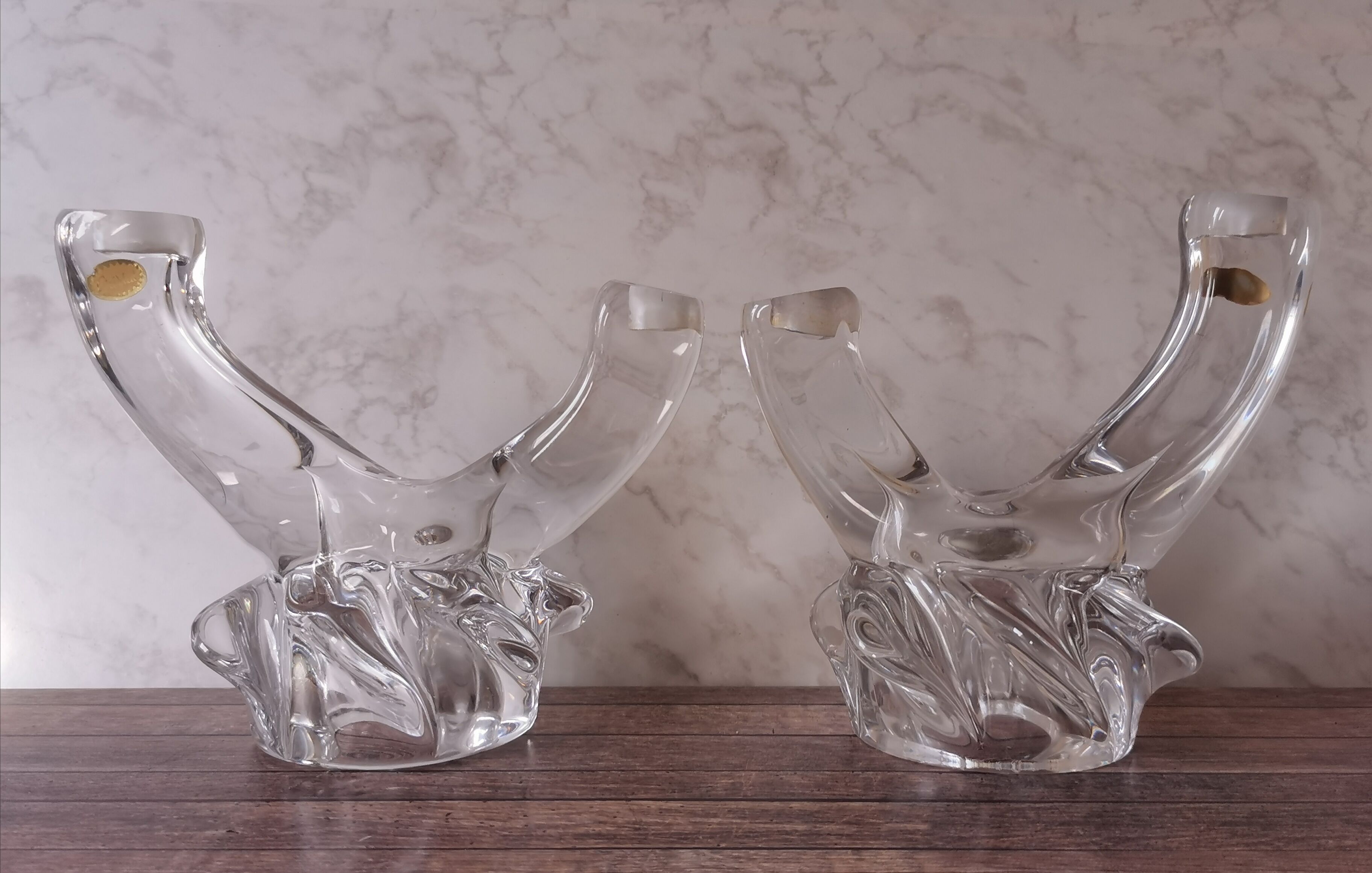 Pair of candle holders two crystal branches