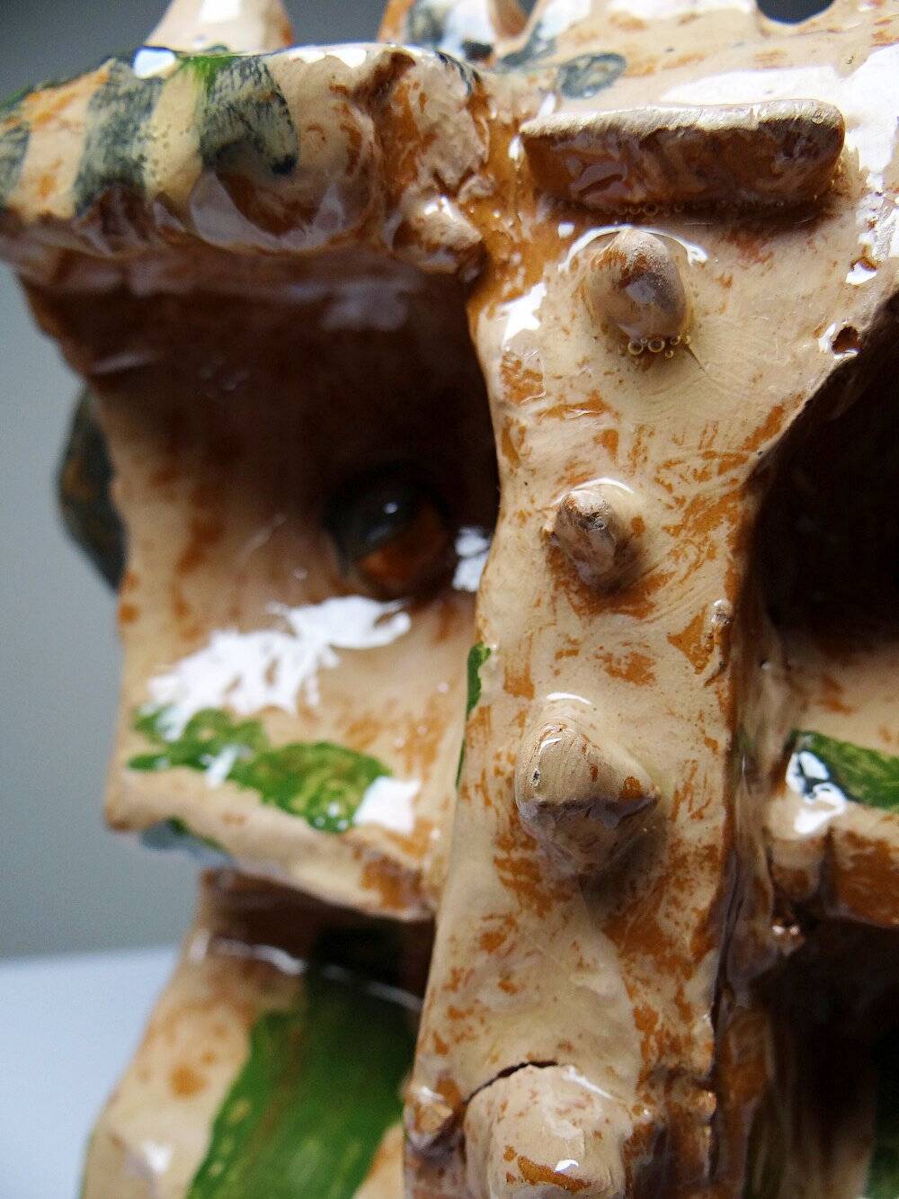 Modern anthropomorphic sculpture in glazed terracotta, vintage 70-2000.