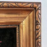 Vintage original velvet flower oil painting, red flower still life art