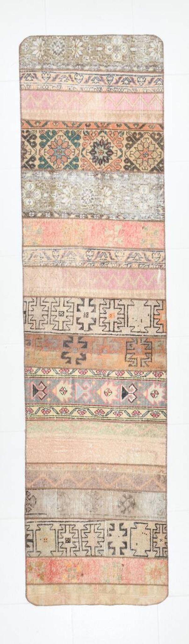Tapis Runner Vintage Patchwork,Motifs Tribaux,Tons Pastel & Terre,66x265 cm