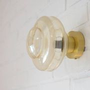 Set Of 2 Vintage Amber Glass Sconces MCM Brass Flush Mount Lights