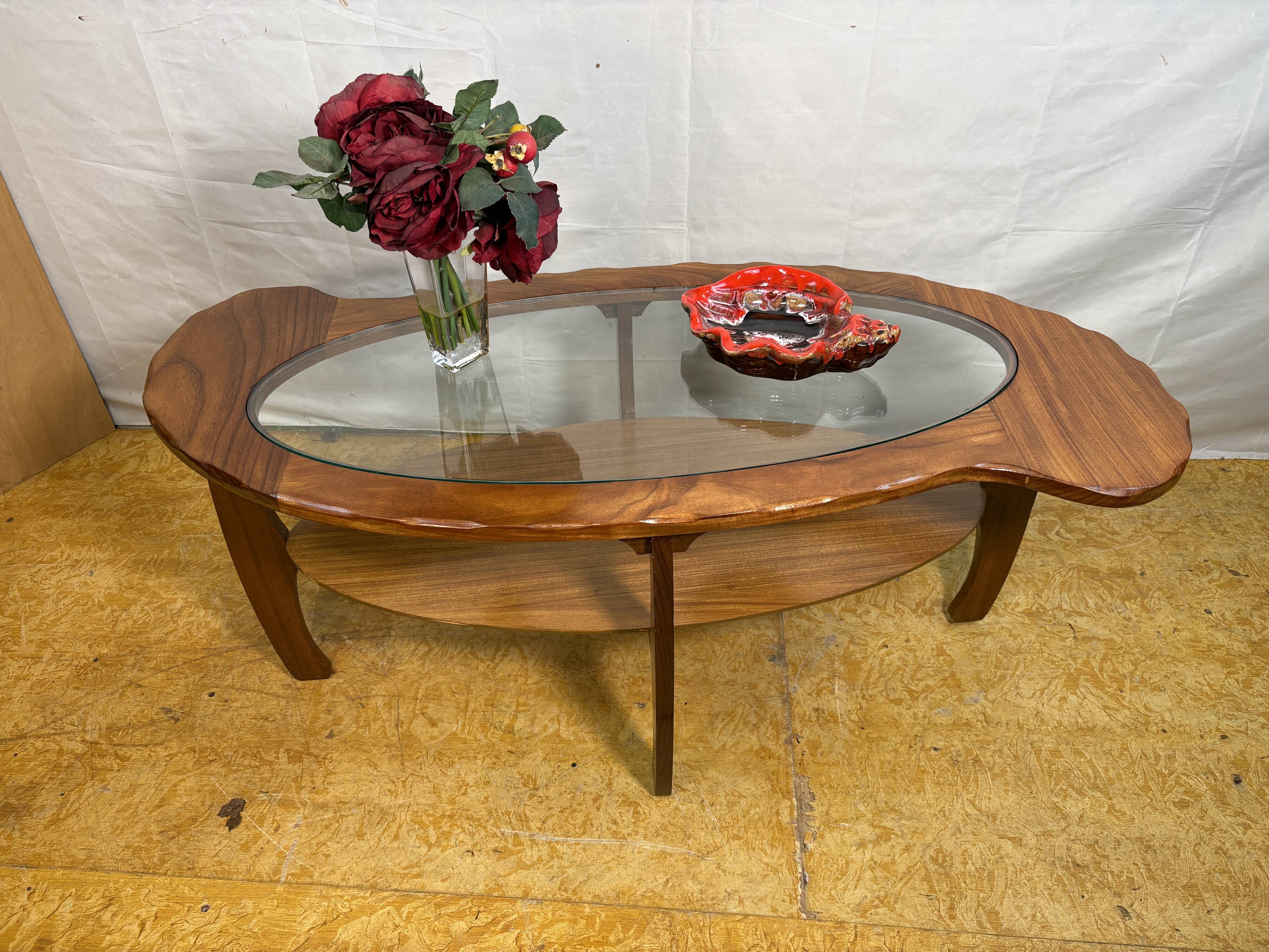 Mid-Century Retro Vintage Teak & Glass Coffee Table 1960  Organic Sculptura