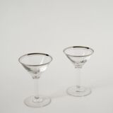 Set of 6 cocktail / martini glasses, chrome rim, Art Deco, 1930s