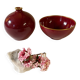 Raspberry-colored ceramic soliflore vase and bowl, enhanced with gilding, Arabia, Finland