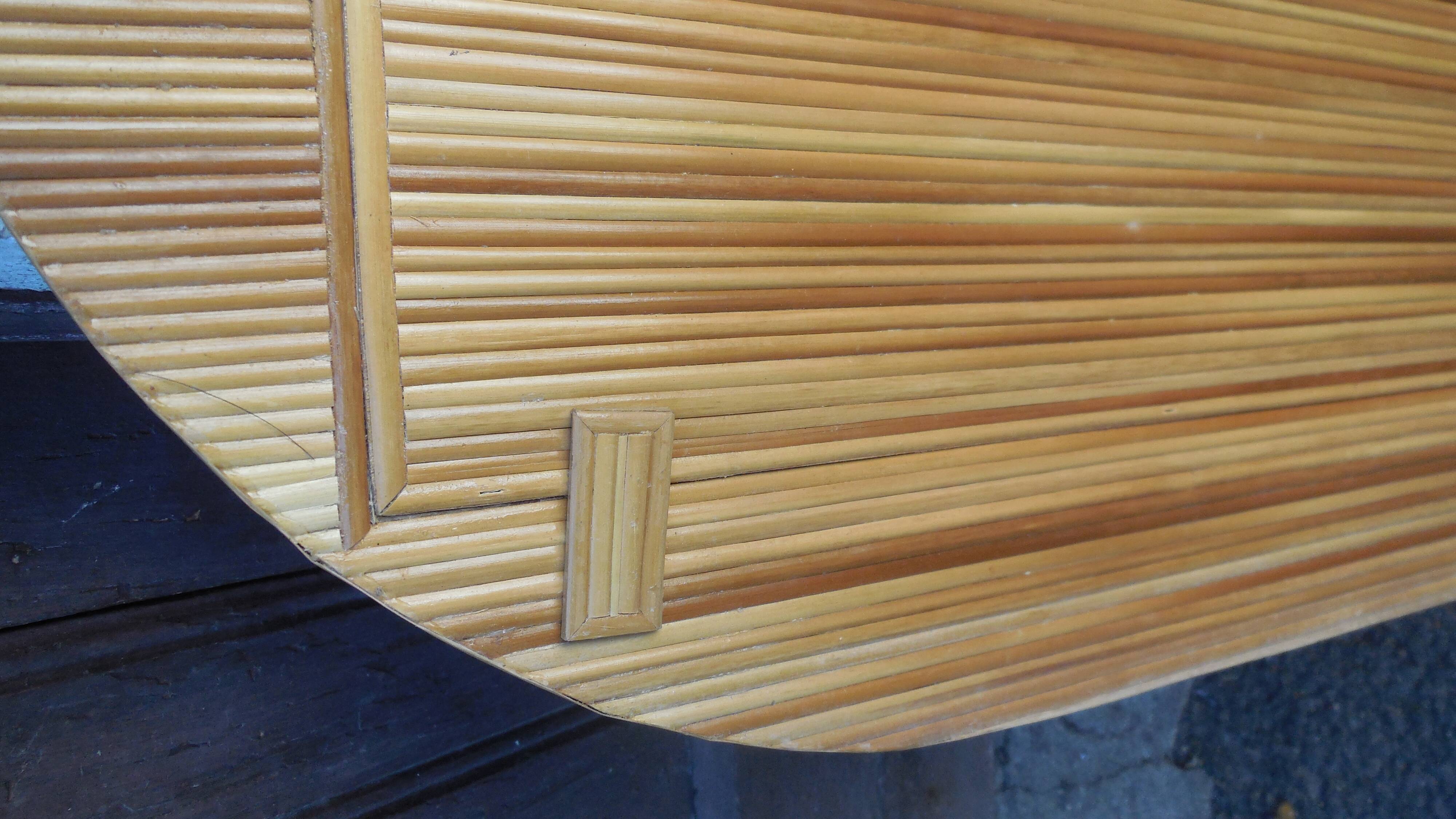 Vintage oval bamboo rattan mirror from the 1980s