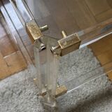 2 side tables in plexiglass, glass, and brass.