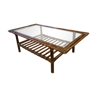 Bamboo and glass coffee table