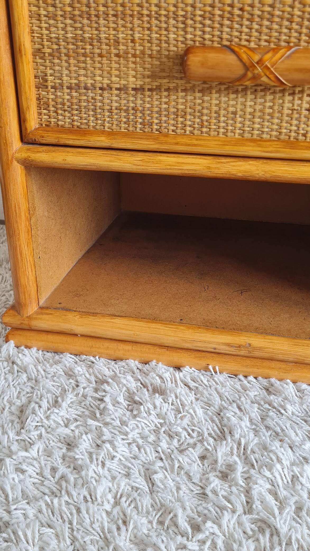 Pair of vintage rattan bedside tables from the 1970s.