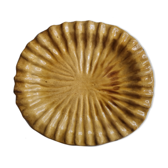 Large dish in enamelled terracotta, ochre, 47 cm