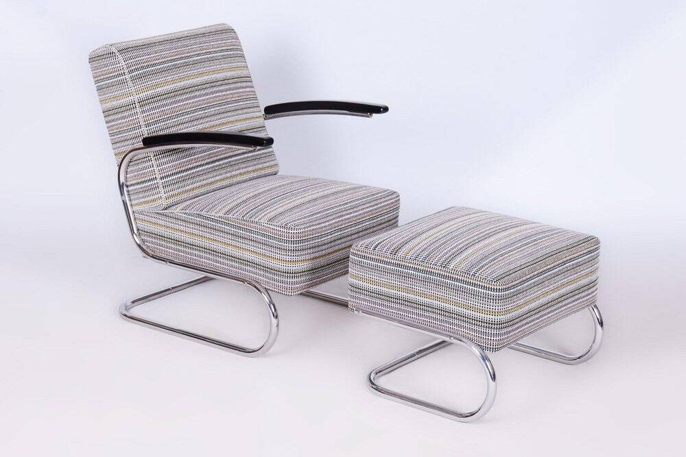 Set of Czech Bauhaus Armchair and Ottoman attributed to W. Gispen for Mücke-Melder, 1930s, Set of 2