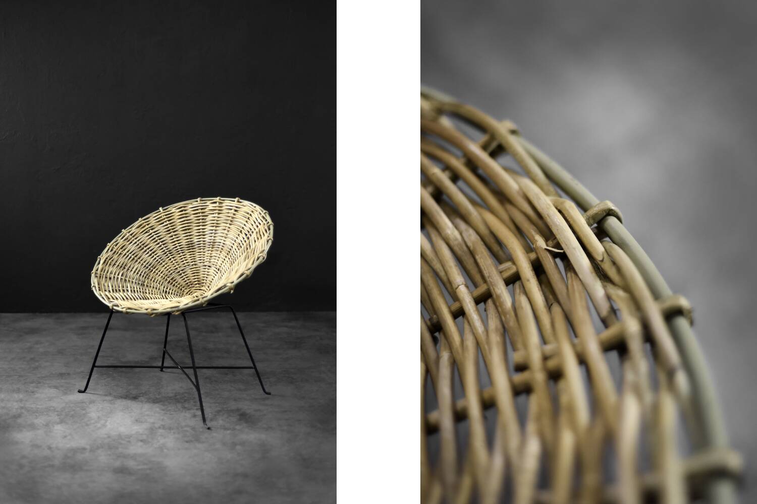 Vintage Mid-Century German Modern Round Woven Bamboo Armchair, 1960s