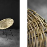 Vintage Mid-Century German Modern Round Woven Bamboo Armchair, 1960s