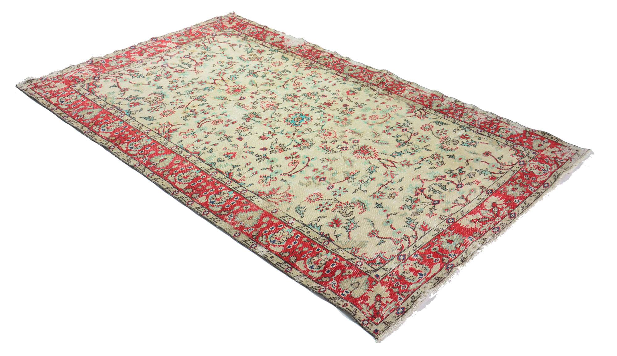 Tapis Vintage Turc – Rouge & Beige – Motifs Floraux – 295 × 178 cm