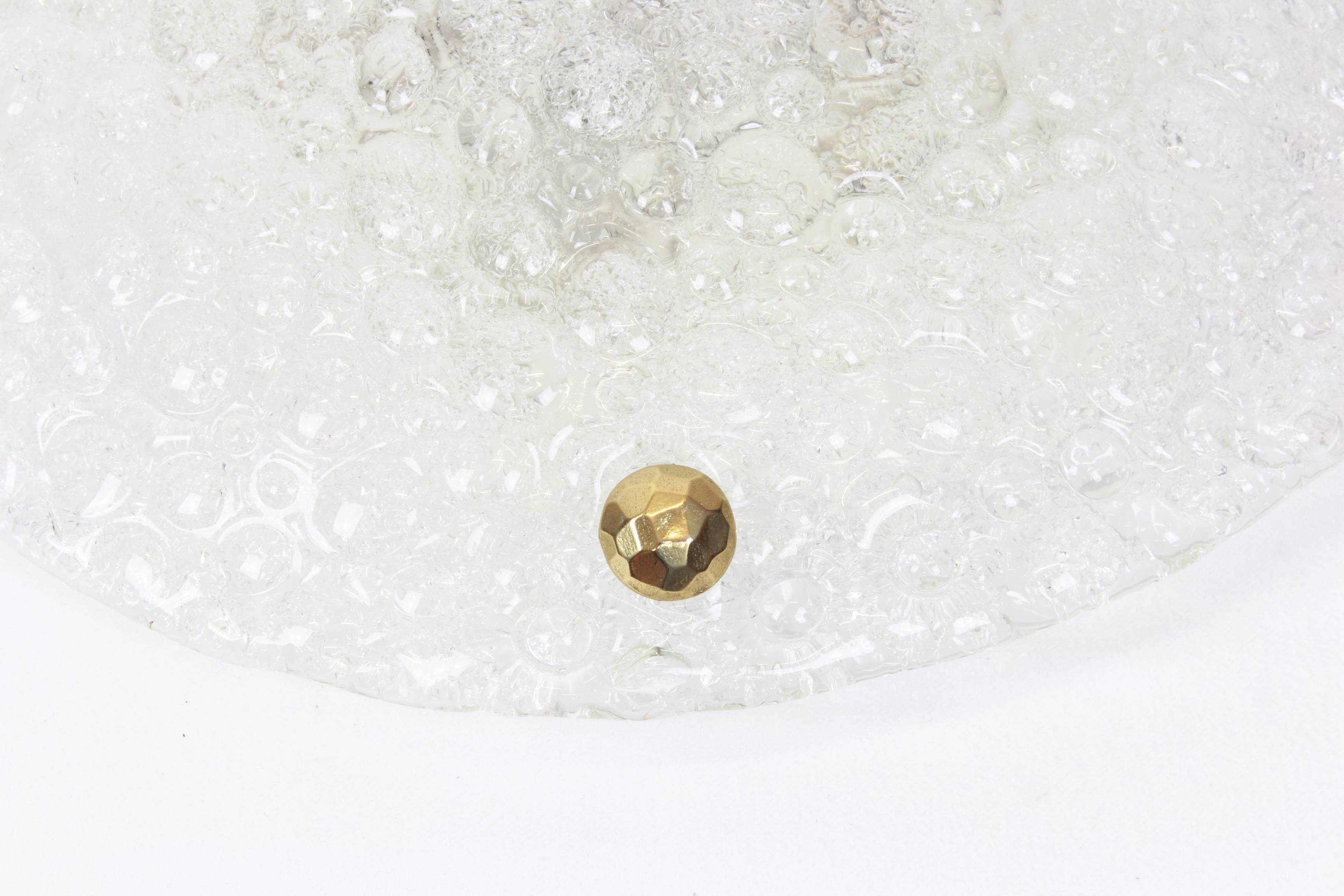 1 of 4 large round glass ice Murano ceiling lights by Hillebrand, Germany, 1970s.