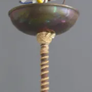 Art Deco pendant light with coiled rod, marbled effect, metal and brass pendant - 1930s