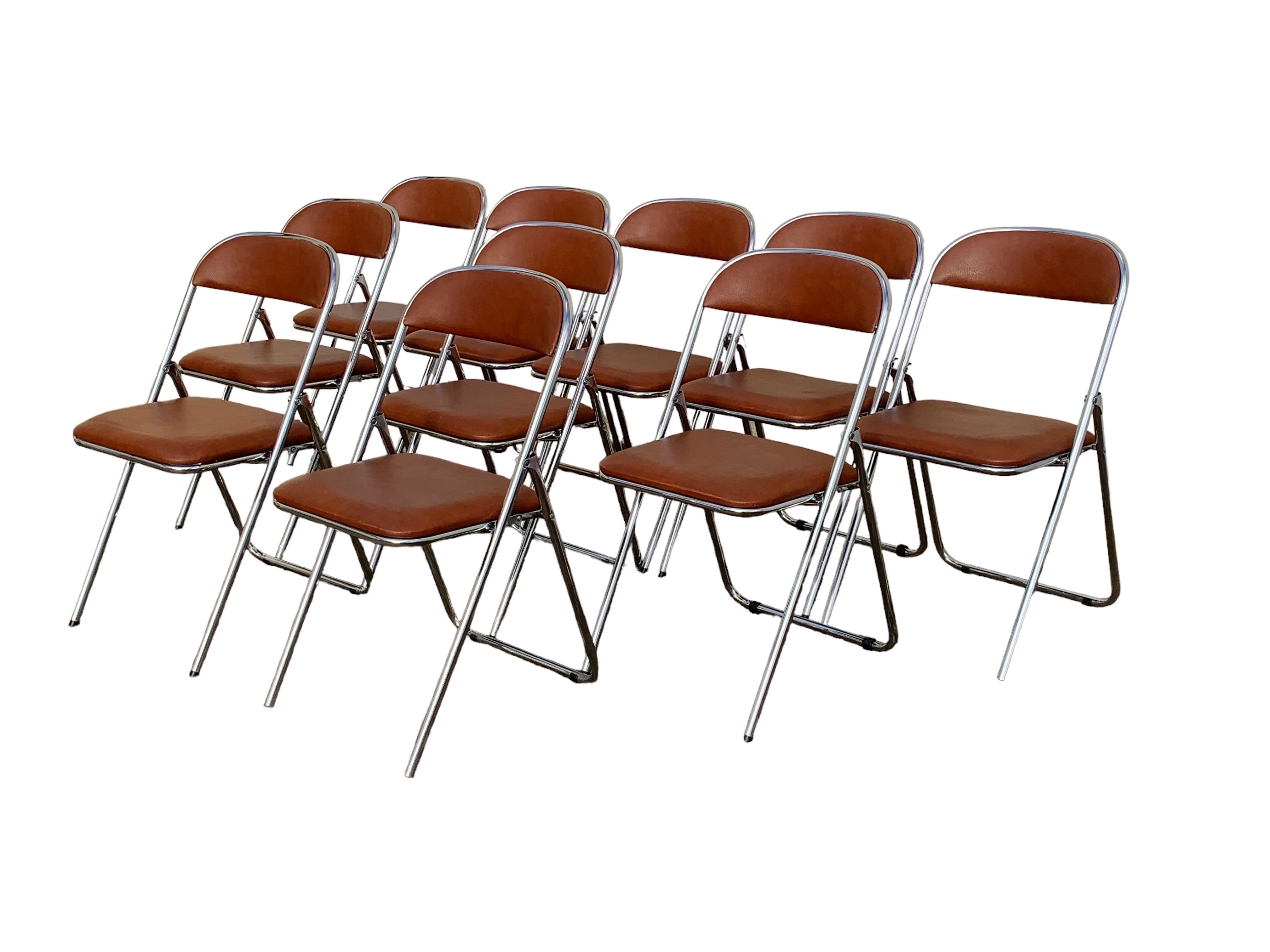 10 vintage skai and chrome metal folding chairs 1970