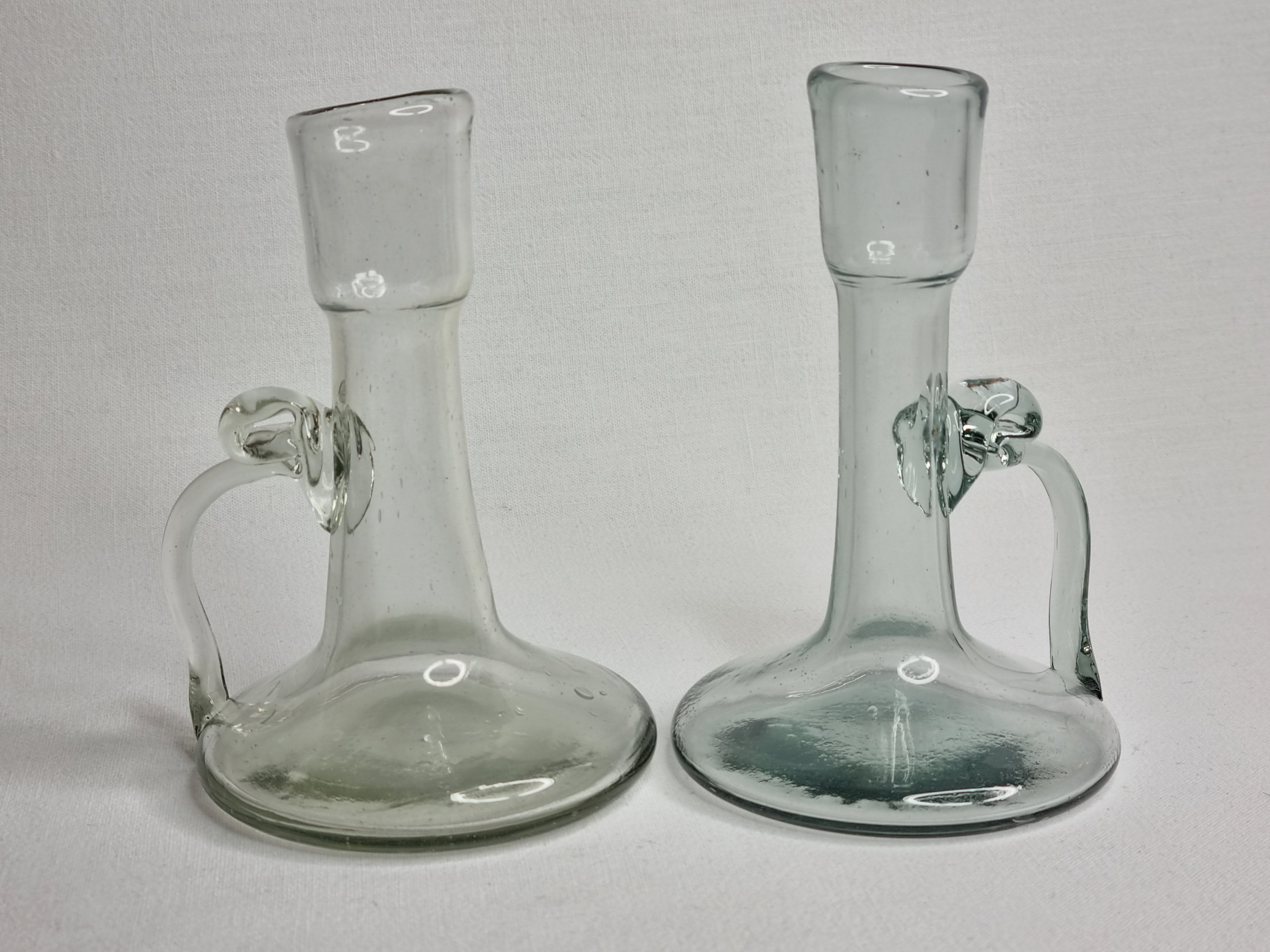 Pair of blown glass candlesticks, 13 cm