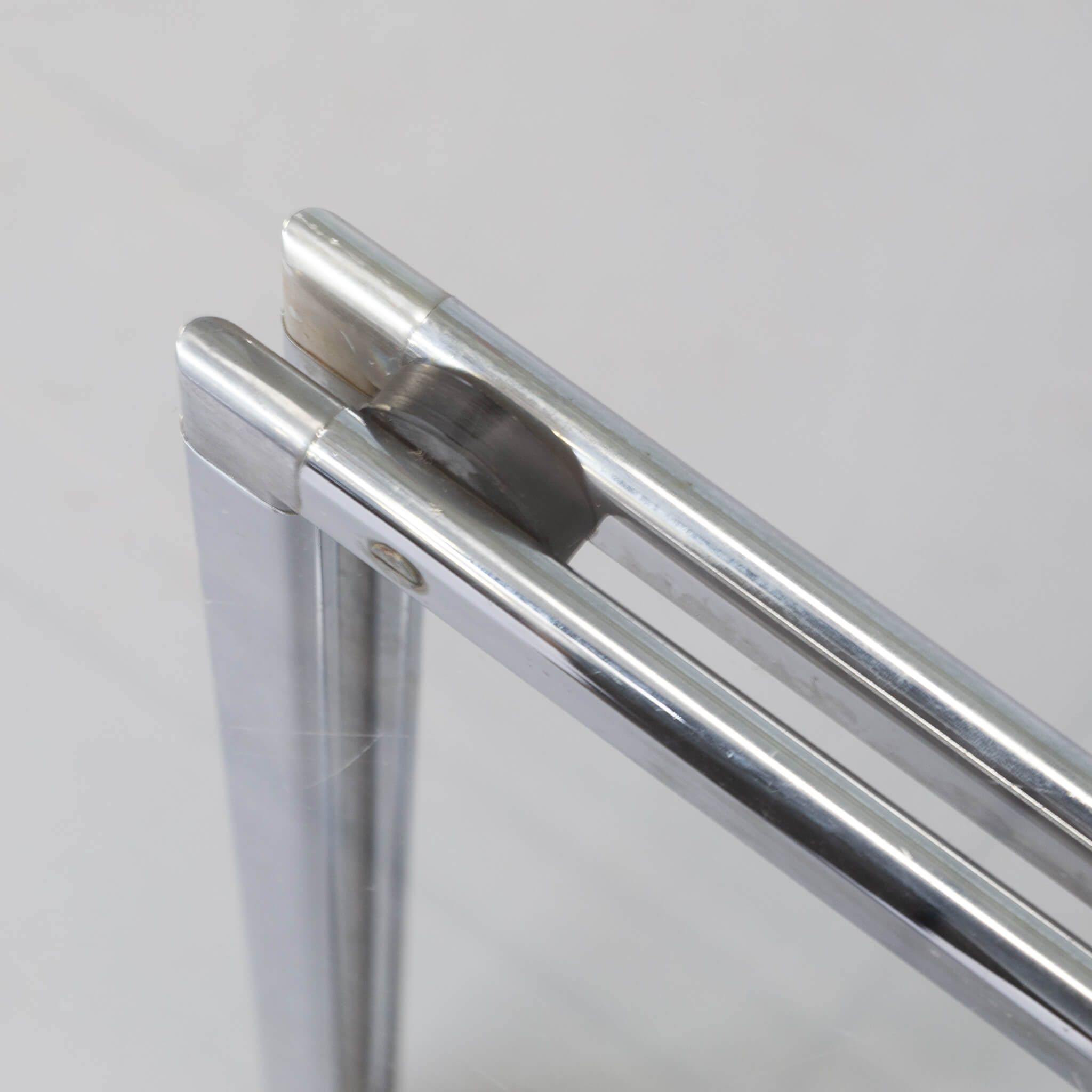 80s Chrome cross framed dining table glass table top