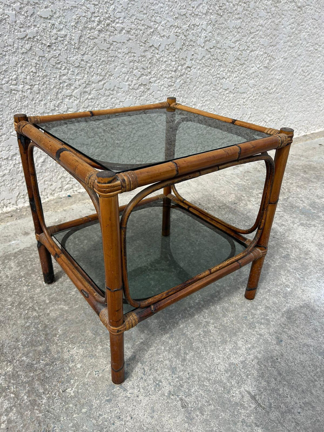 Small bamboo table and glass top
