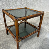 Small bamboo table and glass top