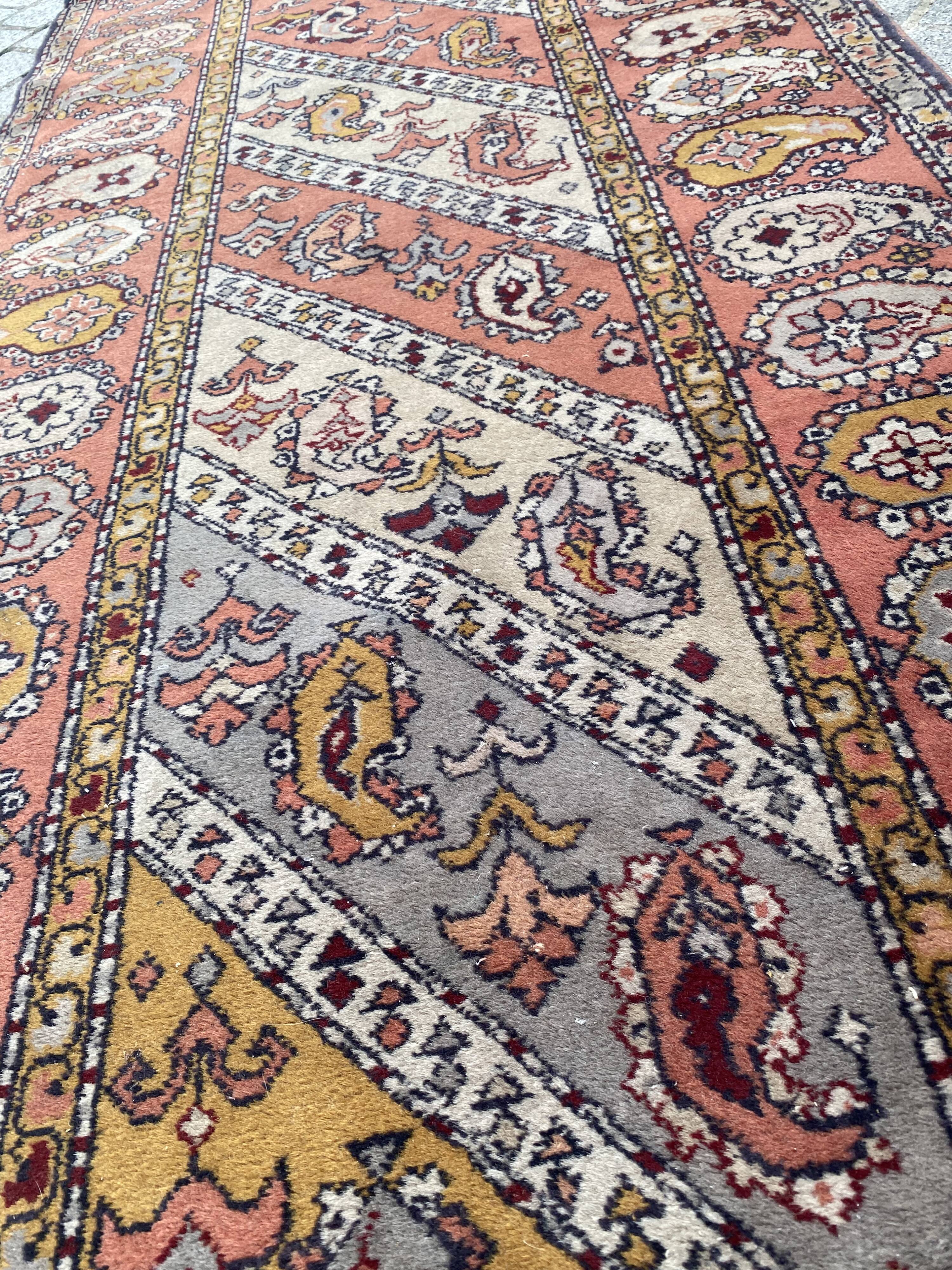 Vintage sinkiang carpet for handmade corridor 90x358 cm