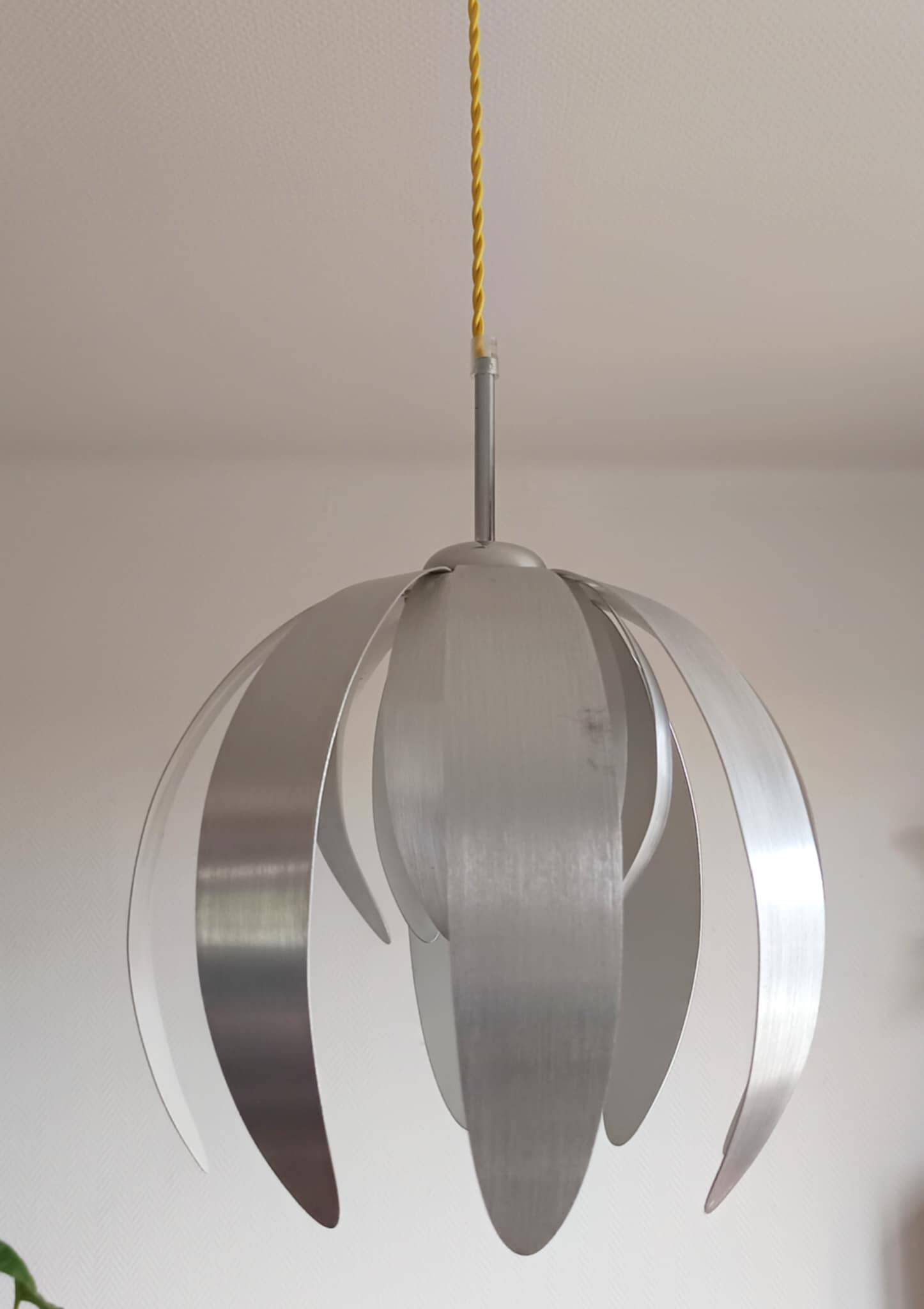 Brushed metal suspension light in vintage space age style