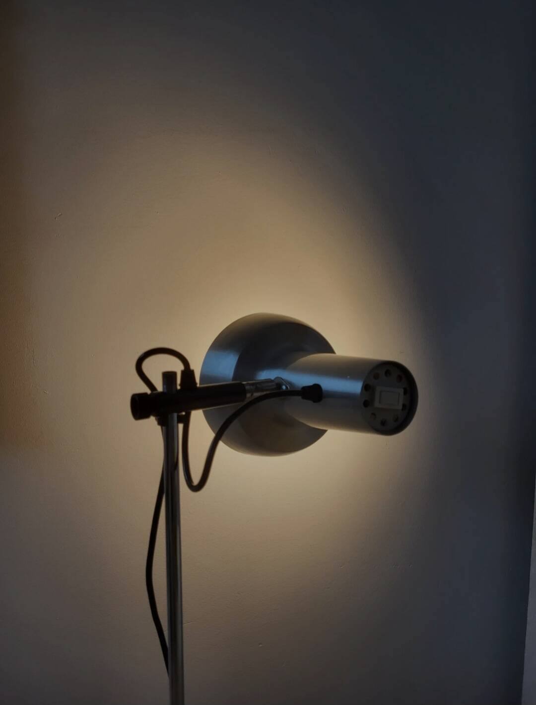 Vintage floor lamp from the mid-century, chrome, presumably 1970s.
