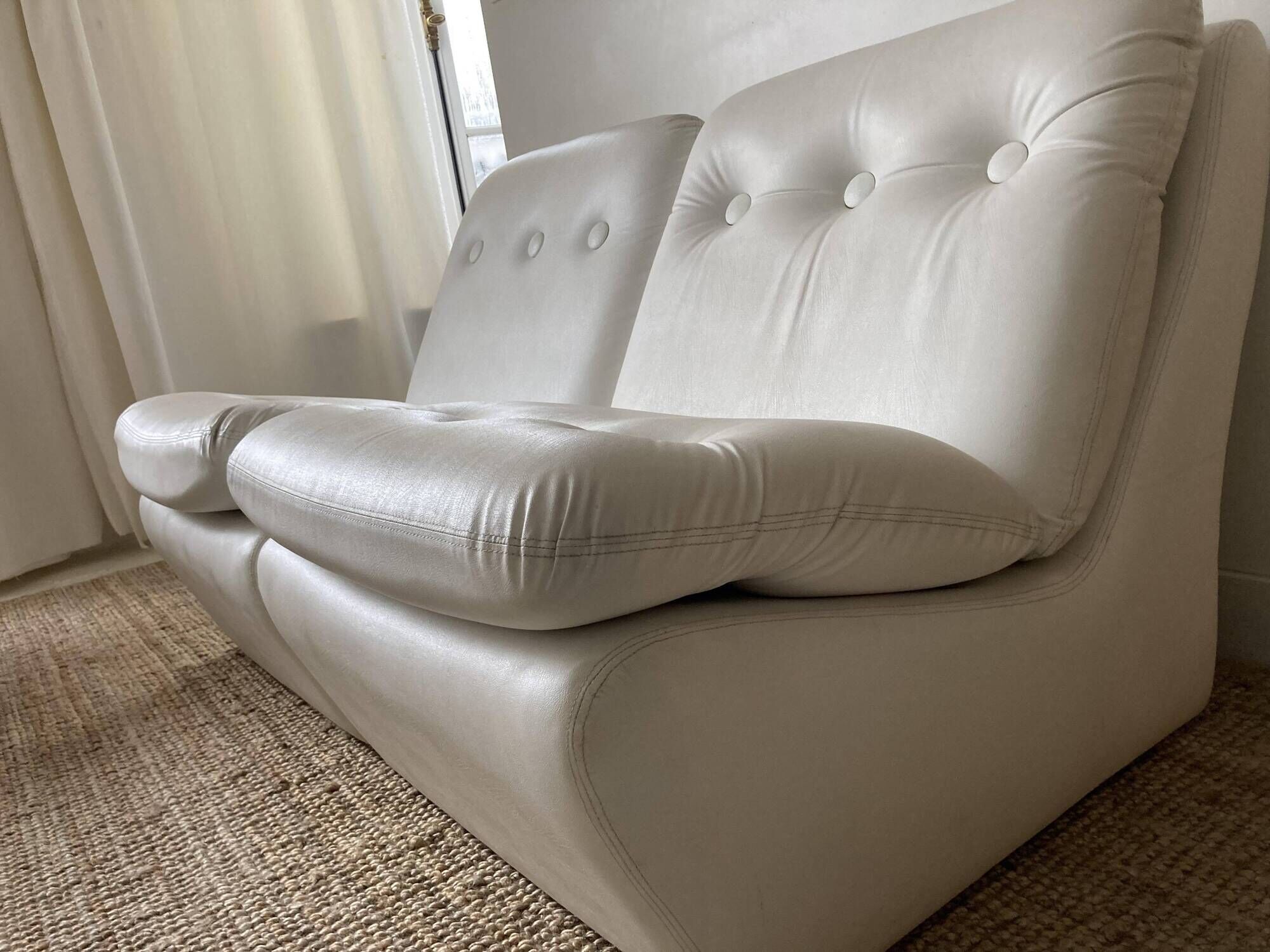Vintage two-seater modular sofa, off-white, France 1970s