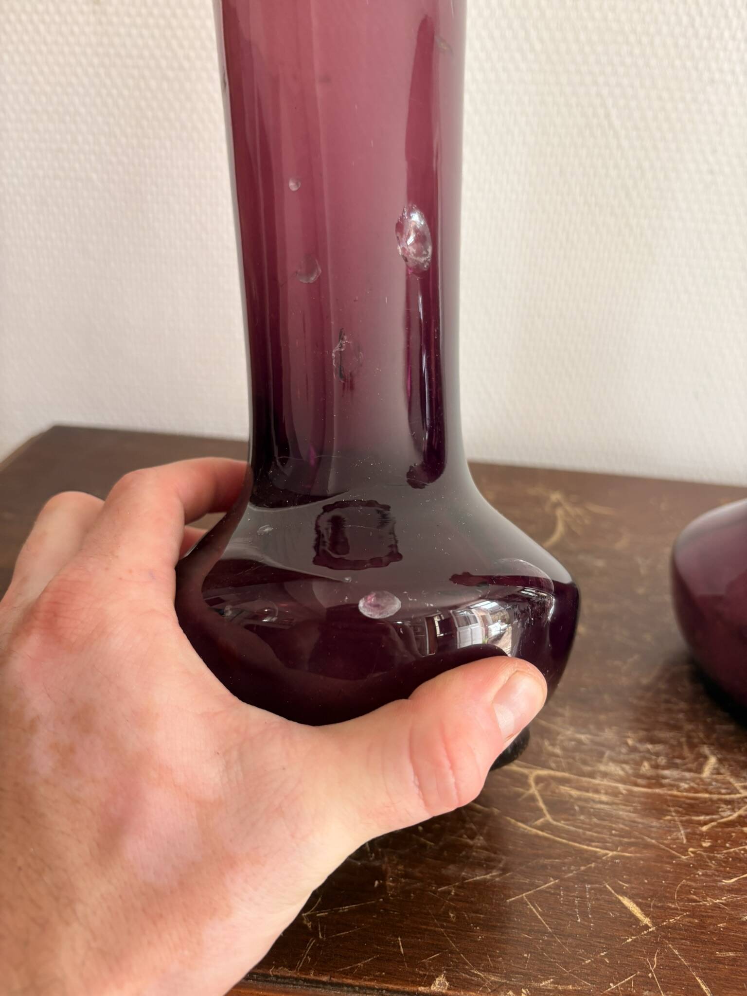 Pair of Trumpet Shaped Soliflore Vases, Purple, Mid Century, Italy, Empoli