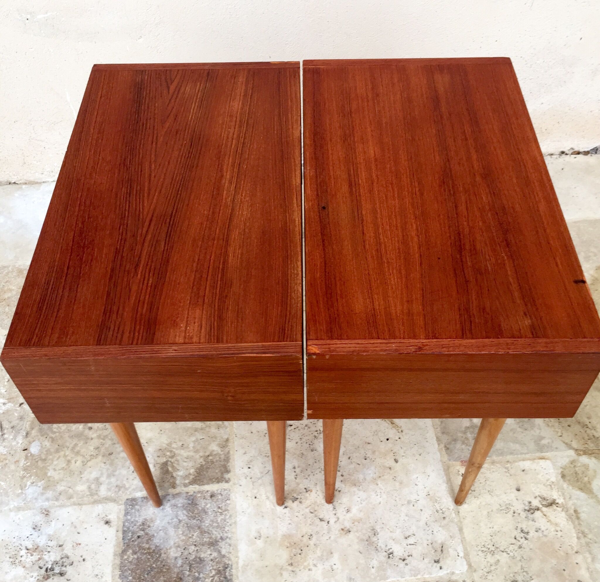 Pair of nightstands vintage teak Scandinavian style
