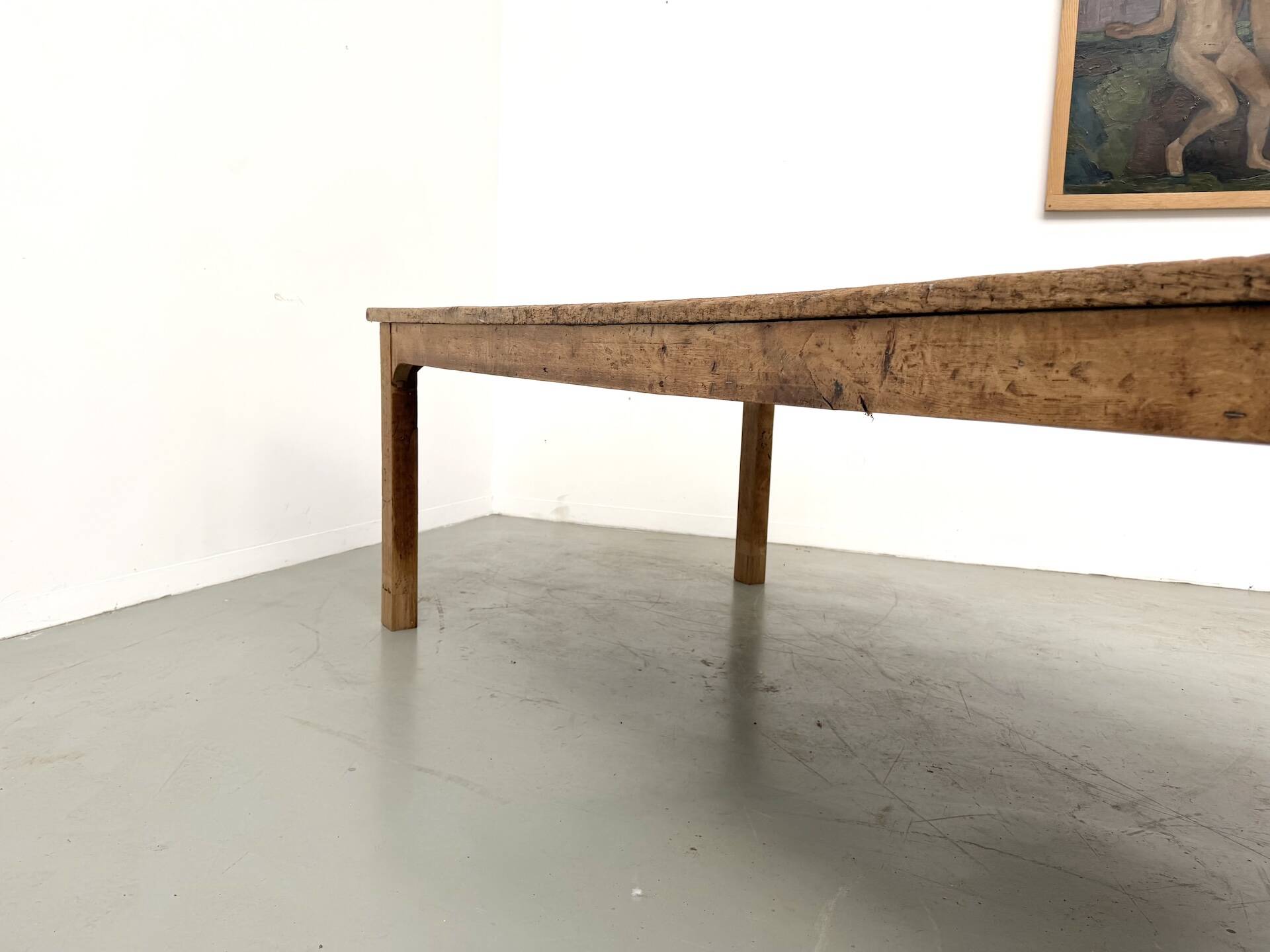 Large brutalist farmhouse table in solid oak from the 1950s.