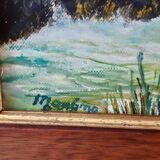 Painting / oil landscape river signed vintage 30x37.5