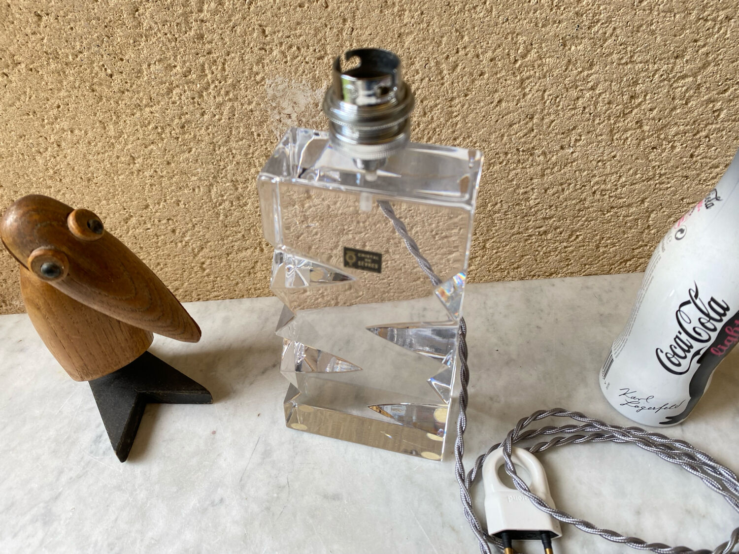 Vintage Sèvres crystal lamp base, Bauhaus/Art Deco design