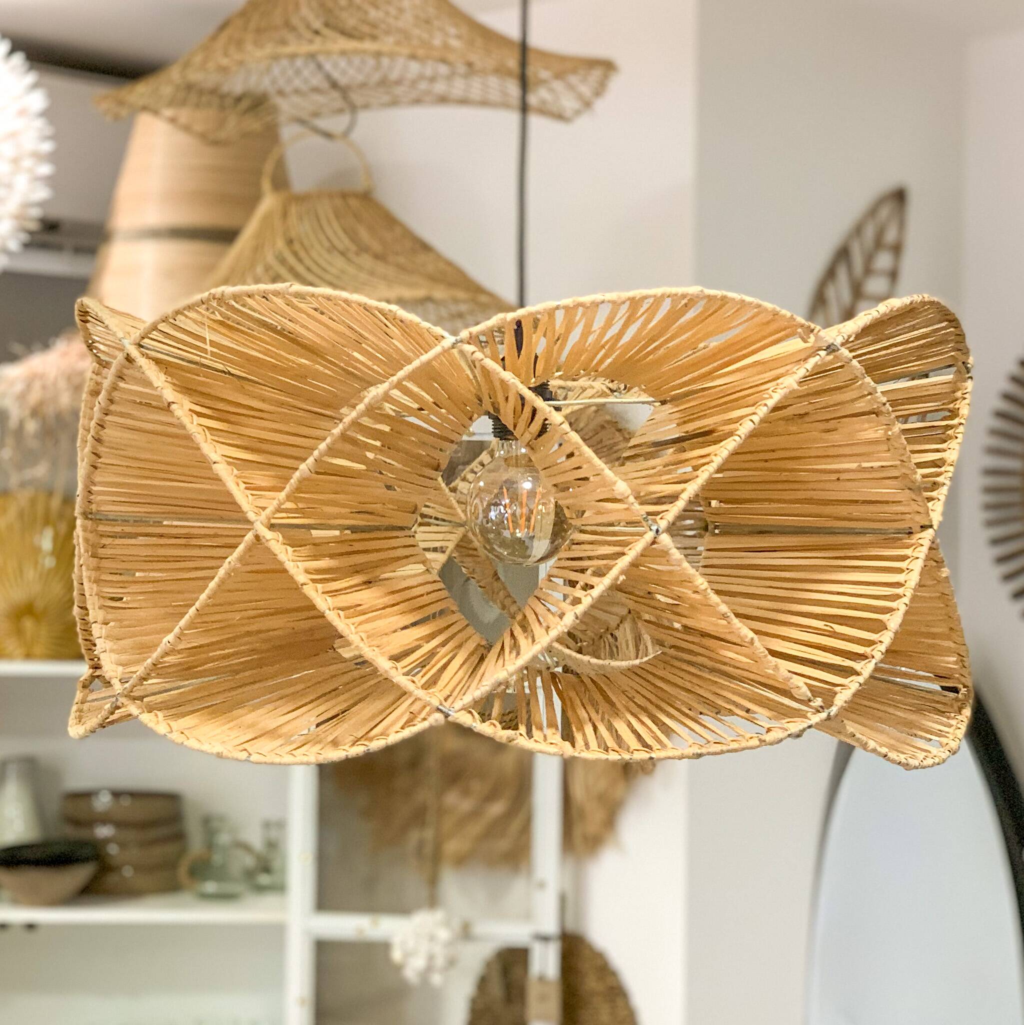 Natural rattan pendant light