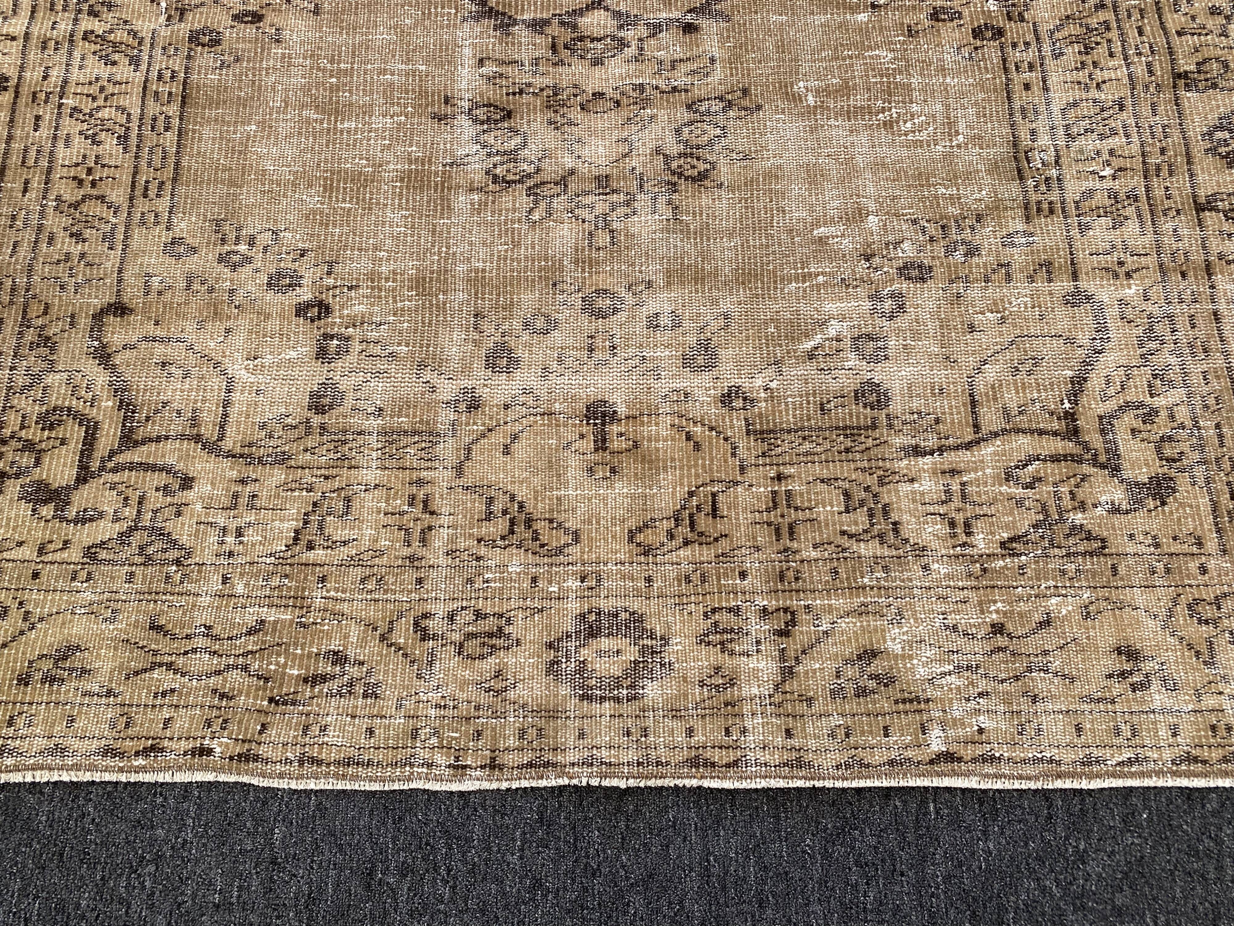 Tapis Oushak beige décor rustique, 6x10, surteint sable, pour salon, MOON.145