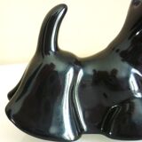 Salt and pepper shakers, glazed ceramic, Scottish terrier dog, signed